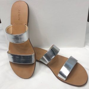 J Crew flat silver sandals